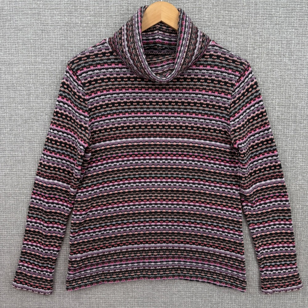 Womens Multicolored Striped Turtleneck Cowl Sweater‎ Long Texture Knit Sz S